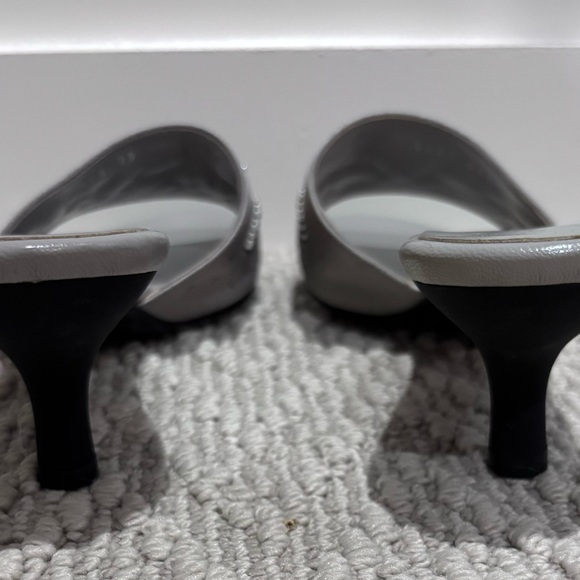 Sergio Rossi Grey Silver Satin Beaded Kitten Heels - Picture 2 of 6